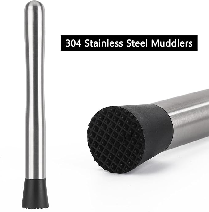Muddlers for Cocktail Mixing Spoon Set of 6, 9.8 Inch Muddlers 304 Stainless Steel Fruit Crusher Mixing Spoon Ice Crusher for Bar Party and Home