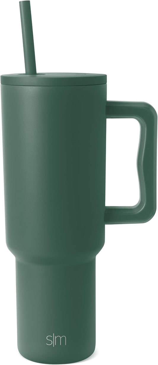 Simple Modern 40 oz Trek Tumbler with Handle and Straw Lid | Cup Holder Friendly Insulated Stainless Steel Travel Mug | Forest