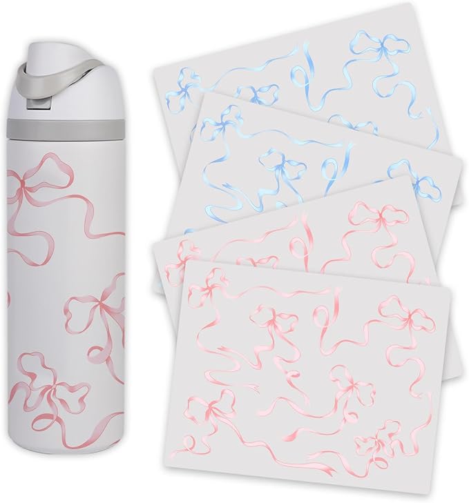 4PCS Bows Stickers for Owala Water Bottle, Stickers Waterproof Compatible with Urban Outfitters Owala Bottles, Tumbler Cup Accessories Decal Decorate (Blue Pink, 32 OZ, Bows)