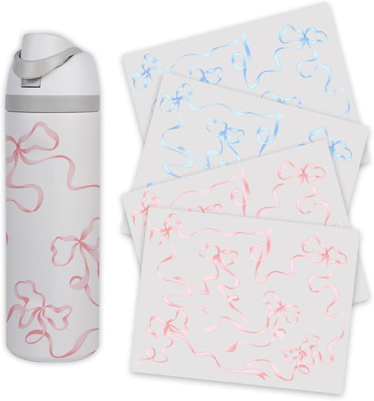 4PCS Bows Stickers for Owala Water Bottle, Stickers Waterproof Compatible with Urban Outfitters Owala Bottles, Tumbler Cup Accessories Decal Decorate (Blue Pink, 32 OZ, Bows)
