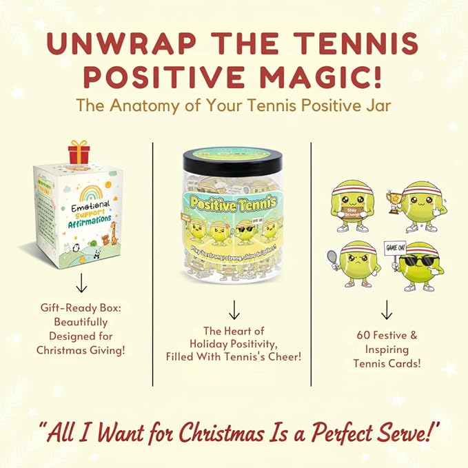 Positive Tennis Jar with 60 Affirmation Cards, Inspirational Tennis Gifts for Women and Men, Fun Motivation Jar for Tennis Lovers, Coach Appreciation Present, Cool Decor for Girls and Sports Fans