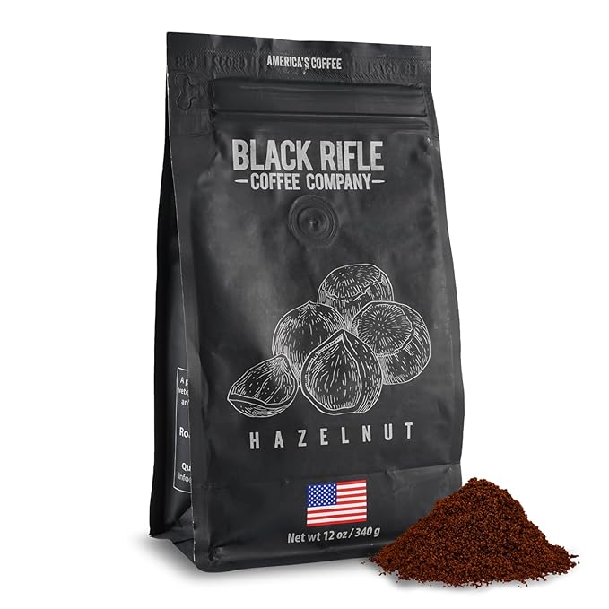 Black Rifle Coffee Company Hazelnut, 12oz Bag, Ground Coffee Medium Roast - Roasted Blend Made from Arabica Beans - Colombian & Brazilian Beans - Veteran Founded & American Made