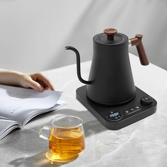 Gooseneck Electric Kettle, ±1℉ Temperature Control, Stainless Steel Inner, Quick Heating, Keep Warm Function & LED Display, for Pour Over Coffee, Brew Tea, Boil Hot Water, 0.9L (Black)