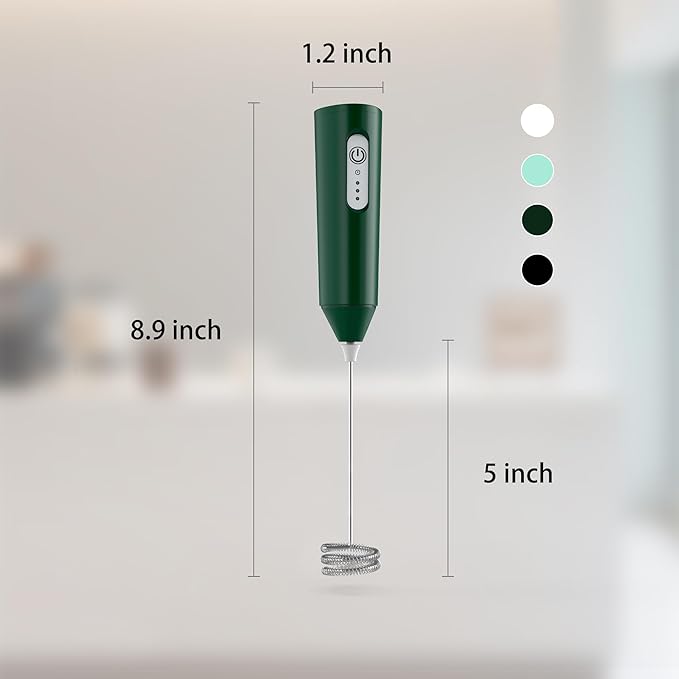 Puraville Rechargeable Milk Frother Handheld, 3 Speeds Electric Whisk Drink Mixer, Type-C Charging BPA Free for Coffee, Latte, Cappuccino, Egg,Cream, Dark Green