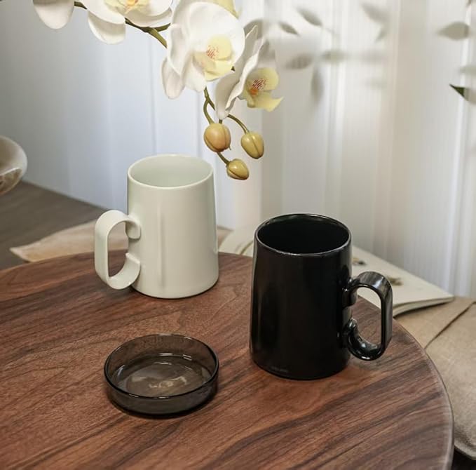 EurtAuro Designer's original handmade ceramic coffee mugs，Ceramics tea cup for office and home，Birthday, Valentine's gifts for men and women，mugs with lid，14.2oz (Starry black)