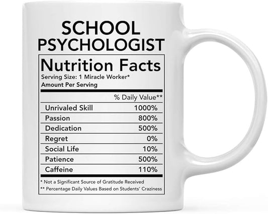 Andaz Press Funny 11oz. Ceramic Coffee Tea Mug Thank You Gift, School Psychologist Nutritional Facts, 1-Pack