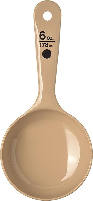Carlisle FoodService Products Measure Miser Plastic Measuring Spoon with Short Handle, 6 Ounces, Beige