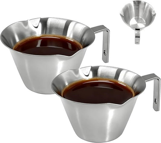 2 Pcs Stainless Steel Espresso Cups with Handle, V-Shaped Double Spout & Dual Scale, 3.4OZ/100ML Precision Measuring Shot Glasses (Silver)
