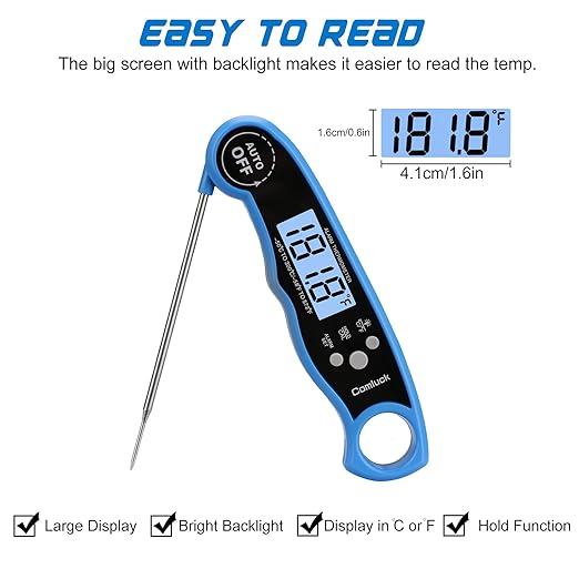Digital Meat Thermometer for Cooking - Comluck CA002 Instant Read Meat Thermometer for Grilling and Smoking 2-in-1 Dual Probe Oven Safe Food Thermometer with Alarm for Grill BBQ Steak Turkey