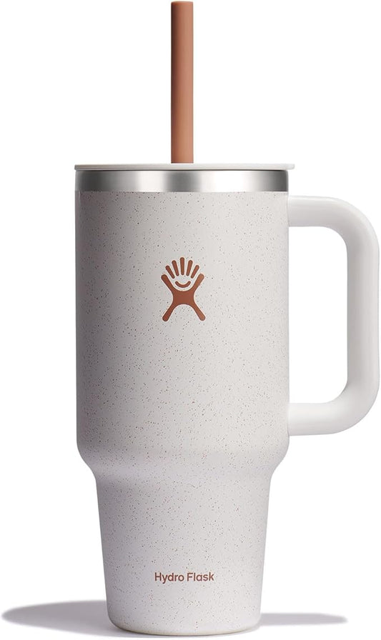 Hydro Flask Travel Tumbler with Handle, Lid and Straw - Insulated Stainless Steel in 32 Oz Seasalt