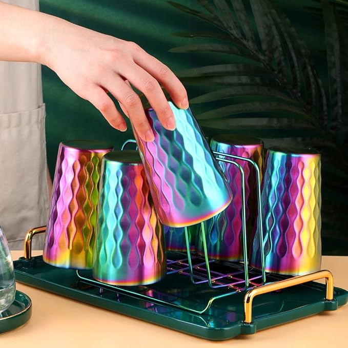 10oz Stainless Steel Cup Set, 6Pcs Double Wall Metal Cup，Vacuum Stackable Insulated Portable Drinking Tumblers Unbreakable Glasses，for Home Outdoor Restaurant (Rainbow Color)