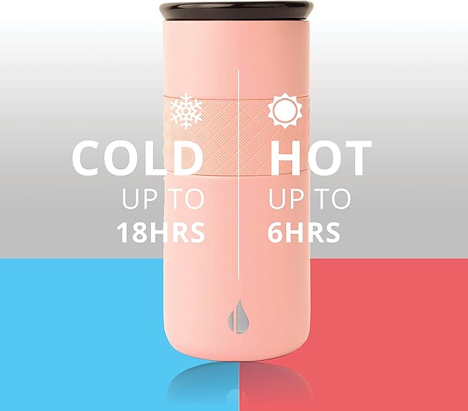 Elemental Artisan Insulated Tumbler, Triple Wall Coffee Travel Mug, Reusable Stainless Steel Coffee Tumbler with Ceramic Lid, Thermal Coffee Cups for Hot (6 Hrs) & Cold (18 Hrs), 16oz - Rose Pink