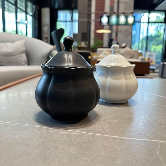 WAIT FLY Vintage Embossed Ceramic Sugar Bowl with Lid, Sugar Container, Sugar Jar for Kitchen Countertop, Coffee Bar-Black-Sugar Bowl