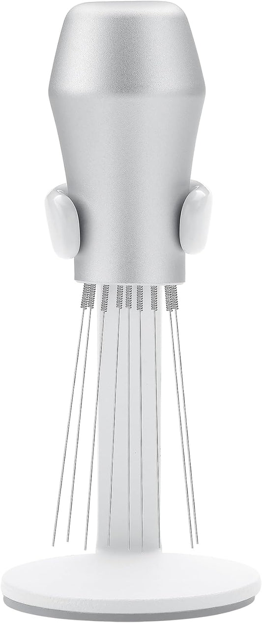 Normcore WDT Distribution Tool with Stand V3, 9 Prong Needle Espresso Stirrer, 18 Needles 0.25mm / 0.3mm Thick Spring Wires, Weiss Distribution Technique, Anodized Aluminum Handle, Silver