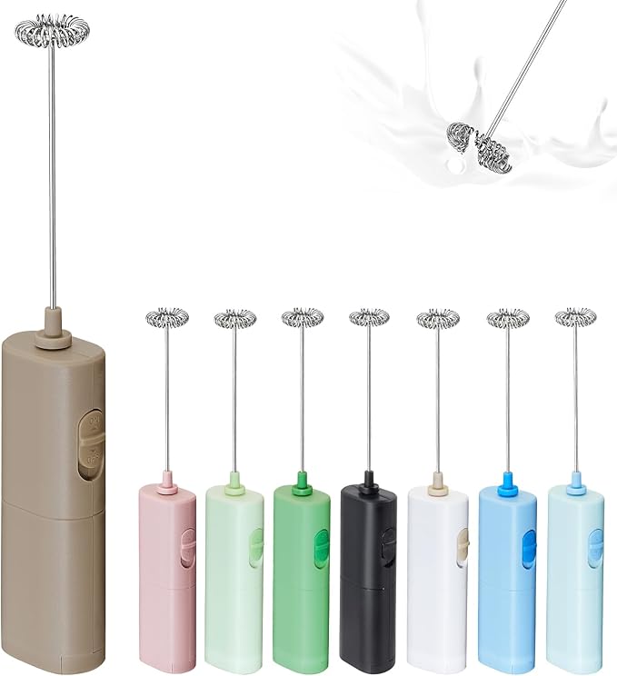 Portable Coffee Frother by ELMWAY, Battery Operated Electric Whisk, Mini Milk Frother Handled for Coffee, Latte, Matcha and Protein Powder - Brown