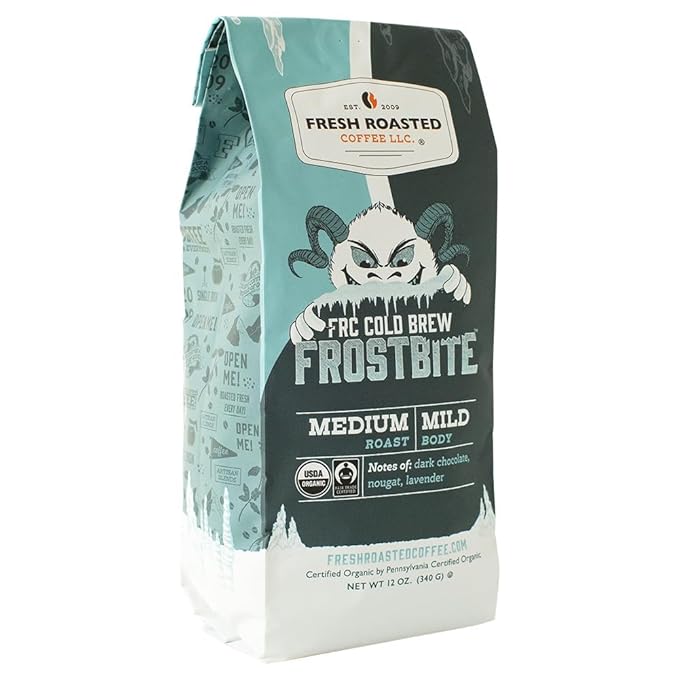 Fresh Roasted Coffee, Organic Frostbite Cold Brew | Mold & Myco 3rd Party Tested, USDA Organic, Kosher | Medium Roast | 12 oz Whole Bean