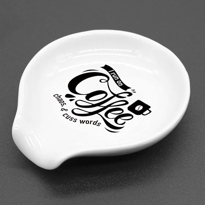 Funny Coffee Quote I Run On Coffee Ceramic Coffee Spoon Holder-Coffee Spoon Rest -Station Decor Coffee Bar Accessories-Coffee Lovers Gift for Women and Men