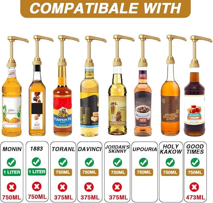 8 Packs White Coffee Syrup Pump Dispenser, Compatible with 25.4 Oz/750ml Bottles, Great for Home & Coffee Bar Drinking Mixes, Tea, Beverage, Cocktails, Plus Spoons(5.23")