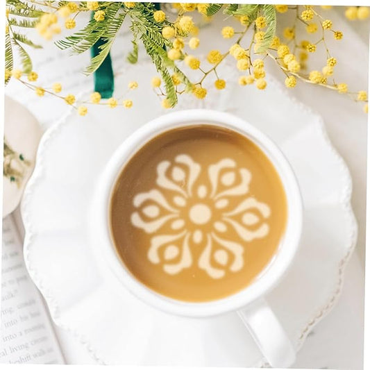 6 Pcs Stainless Steel Coffee Stencils Latte Art Templates for Cappuccino Milk Spray Tools DIY Coffee Decorating for Cakes Cookies and Desserts
