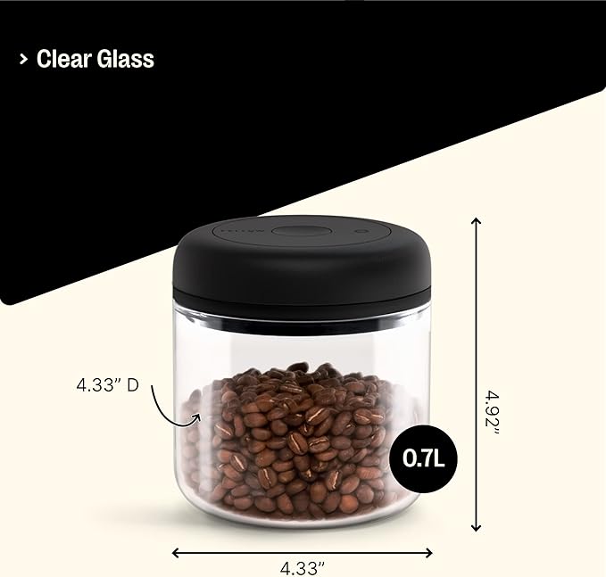 Fellow Atmos Vacuum Coffee Canister & Food Storage Container - 0.7 Liter Canister holds up to 11 oz of Coffee Beans - Airtight Food Storage Containers - Coffee Containers - 0.7 Liter - Clear Glass