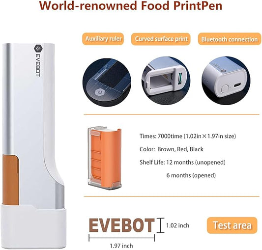 EVEBOT Handheld Food PrintPen, Portable Mini Coffee Latte Art Printer, Dessert Decorator for Cake Macarons, Cookies - Bluetooth 4.2, 1PCS Matcha Color