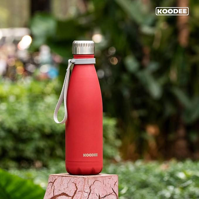 koodee Insulated Water Bottle-2 Pack Stainless Steel Double Wall Vacuum Leak Proof Cola Shape Sports Water Bottle Keeps Hot & Cold, BPA Free (2 Pack Canyon Red)