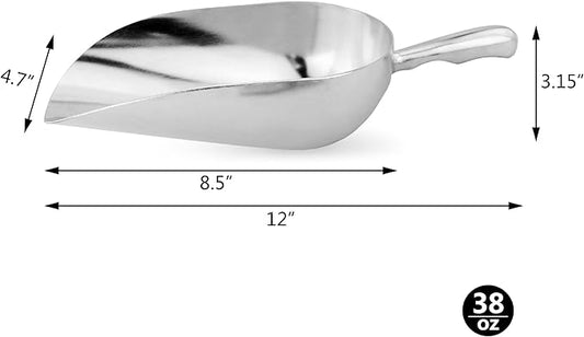 New Star Foodservice 34561 One-Piece Cast Aluminum Round Bottom Bar Ice Flour Utility Scoop, 38-Ounce, Silver (Hand Wash Only)