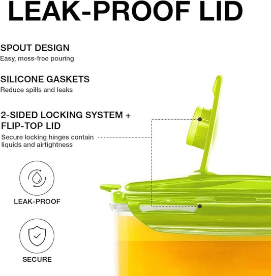 LocknLock HAP607G Aqua Fridge Door Water Jug with Handle, BPA-Free Plastic Pitcher with Flip-Top Lid and Easy-Pour Spout for Water, Juice, Tea, and Other Drinks, 3-Quart, Green