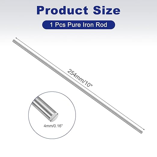 PATIKIL Pure Iron Bar, 0.16" Diameter 10" Length Iron String Rod Steel Stick DIY Craft Supplies for Crafting Science Lab Testing