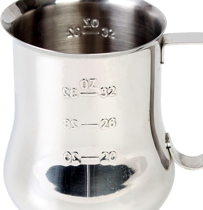 TrueCraftware- 40 oz Stainless Steel Espresso Milk Steaming Pitcher with Measuring Scale- Steaming Pitcher Coffee Bar Cappuccino Barista Tools Milk Jug Steamer Frother Cup