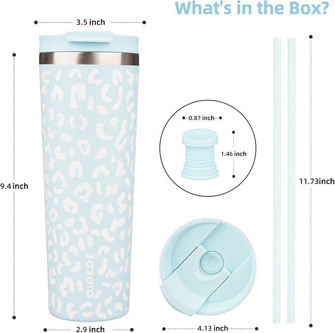 BJPKPK 30oz Tumbler With lid And Straw Stainless Steel Travel Coffee Mug Insulated Tumblers Cups,Light Blue Leopard