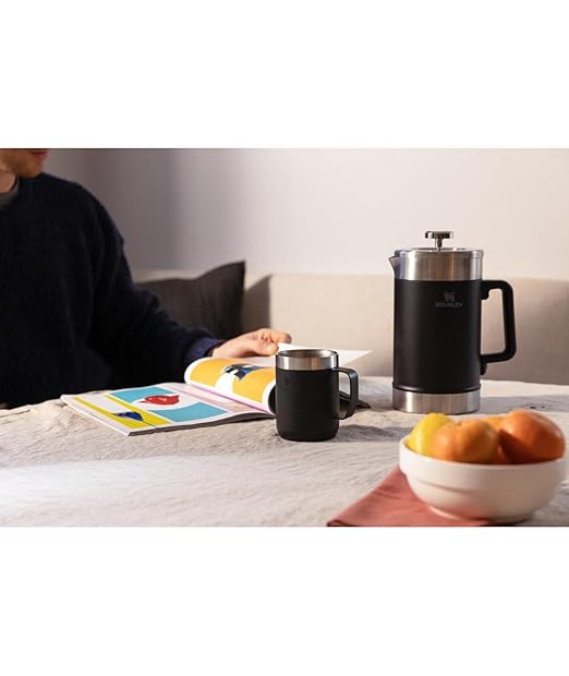 STANLEY Classic Stay-Hot French Press Coffee Maker 48 oz | 5 Minute Brew, 4 Hours Hot | Mesh Filter for Coffee Grounds | Insulated Stainless Steel French Press | BPA-Free | Black 2.0