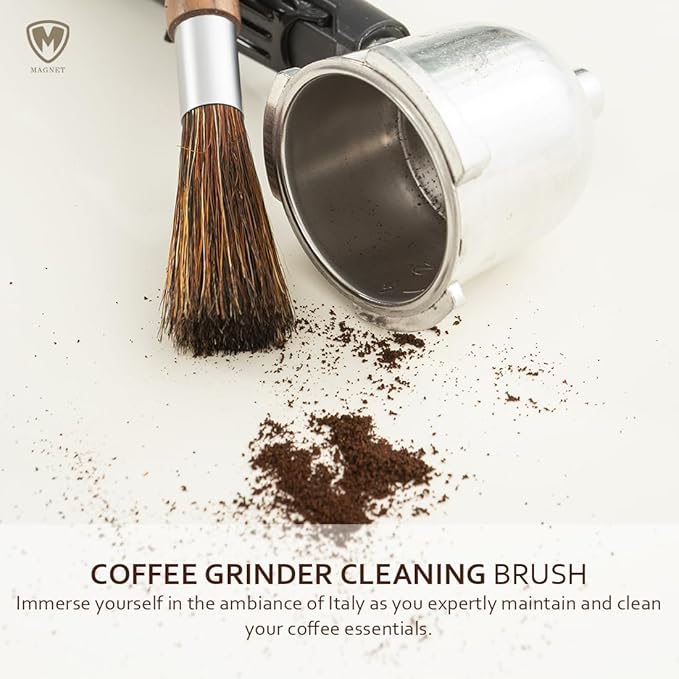 MAGNET Professional Coffee Grinder Cleaning Brush Coffee Brush Handling Accessory Tool Walnut Brush Handle Synthetic Bristle with magnetic snap for Camping Home Kitchen Barista