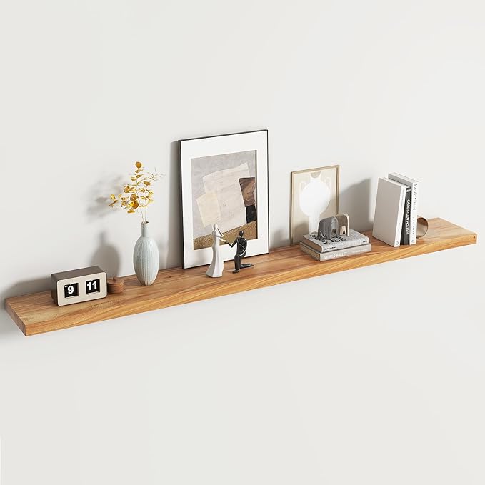 Reclaimed Elm Wood Floating Shelf for Wall, Flat Edge 72" W x 9.2" D x 1.4" H, Large Invisible Wall Mounted Shelf for Living Room Bedroom Kitchen Bathroom Decor, Natural Finish 1 Pack