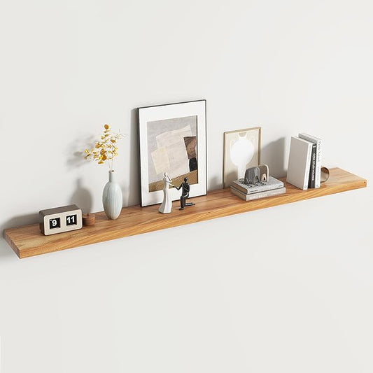 Reclaimed Elm Wood Floating Shelf for Wall, Flat Edge 72" W x 9.2" D x 1.4" H, Large Invisible Wall Mounted Shelf for Living Room Bedroom Kitchen Bathroom Decor, Natural Finish 1 Pack