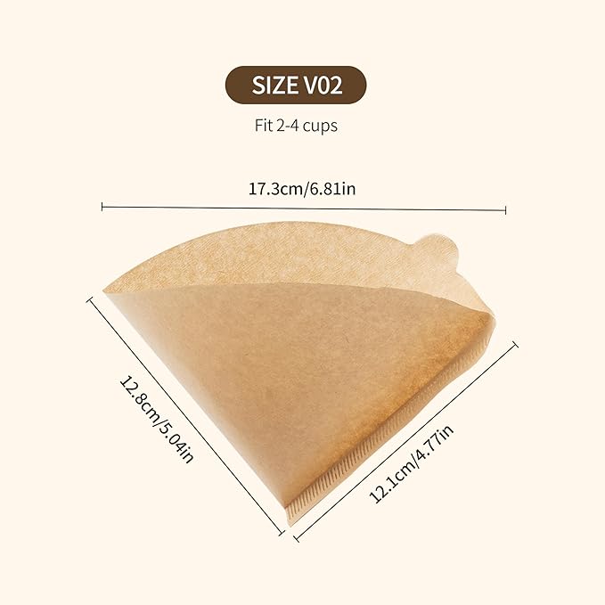 PakTalk Coffee Filters V60 Coffee Filter Size 02 Cone Coffee Filters 2-4 Cups for Pour Over and Drip Coffee Maker(Natural Brown, 200 Count)