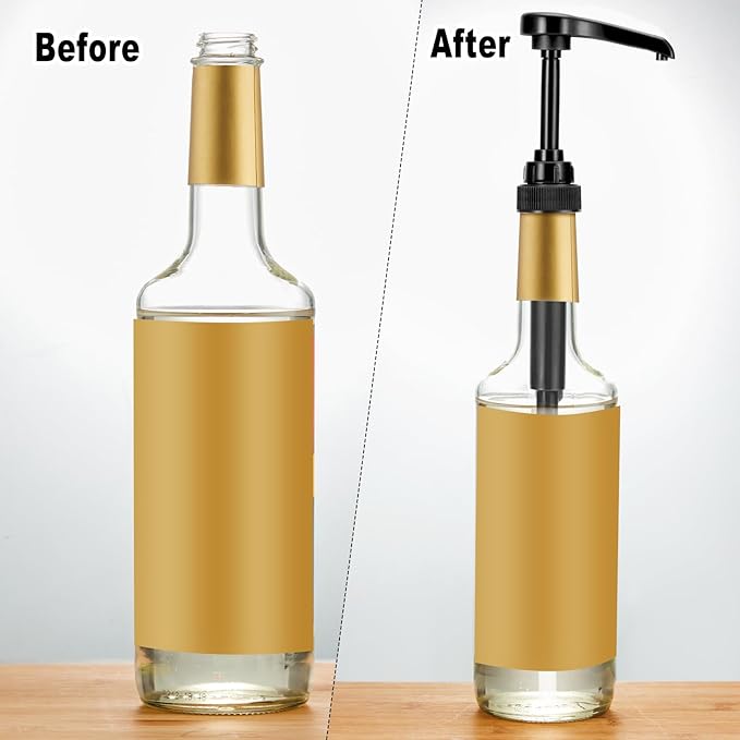 Kigley 6 Pieces Coffee Syrup Pump Dispenser with Tip Cover Fits 750ml/25.4oz Bottles, Skinny Syrup Pump for Coffee Flavoring, Creamers, Caramel, Beverages, Dinning Cafe Bar Drinking Mixes(Black)
