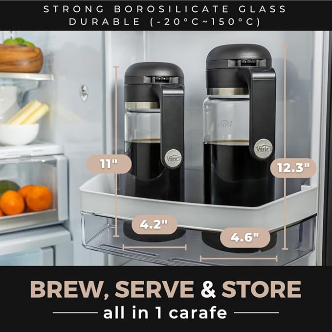 VINCI Cold Brew 360, Glass Cold Brew Coffee Maker Featuring Patented Dual Filter 360 Brewing Technology, Cold Brew for Iced Coffee (1.4 Liter / 47 FL.OZ)