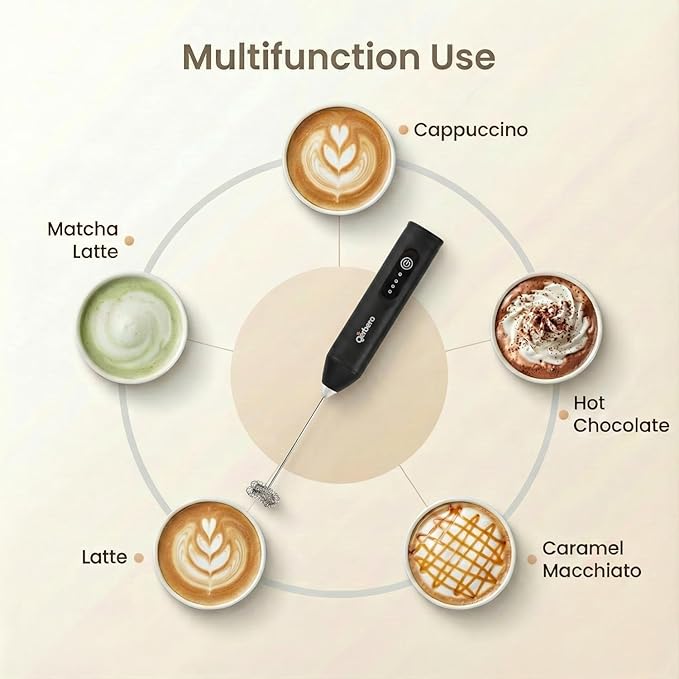 Gerbera Rechargeable Milk Frother Handheld,3 Speed Adjustable Electric Whisk Foam Maker, Handheld Drink Mixer, Frother Wand,Milk Foamer for Protein Powder, Drinks (Black)