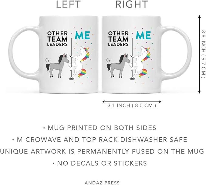 Andaz Press Funny Quirky 11oz. Ceramic Coffee Tea Mug Thank You Gift, Other Team Leaders Me, Horse Unicorn, 1-Pack