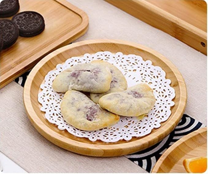 Round Bamboo Tray, Wood Serving Tray, Wooden Platter, Wood Charcuterie Board, Decorative Tray for Coffee Table, 9.8 inch