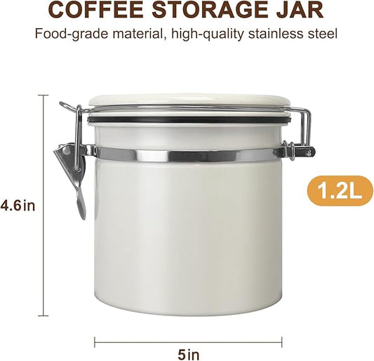 1.2L Airtight Vacuum Coffee Canister, Stainless Steel Storage Container for Coffee Beans and Grounds with Scoop.Suitable for coffee powder, coffee beans, rice, tea leaves, sugar, flour, and grains