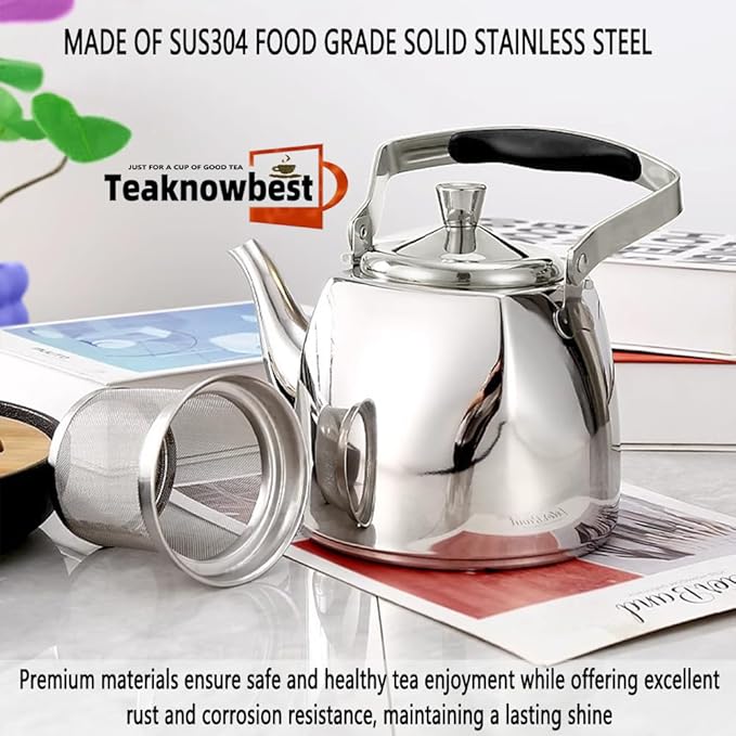 Stainless Steel Teapot with Infuser, Loose Leaf Tea Pot 50oz, Stovetop Safe Tea Kettle, Dishwasher Safe (1500ml)