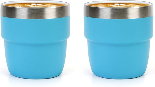Zenbo 4 oz Espresso/Coffee Cups, Ceramic-Lined Double Wall Vacuum Insulated 18/8 Stainless Steel, Stackable & Dishwasher Safe, Space-Saving, Compatible with Most Espresso & Coffee Makers, 2 Pack