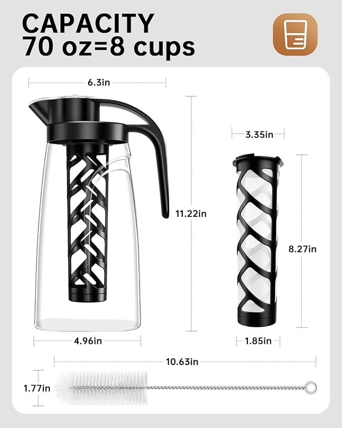 YURICK Cold Brew Coffee Maker, 70 oz (2100 ml) BPA Free Tritan Pitcher, Iced Coffee Maker and Tea Brewer, 100% Leak-Proof, Easy to Clean Reusable Mesh Filter, Black (2 Pack)