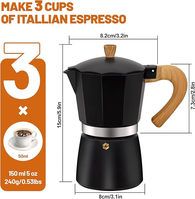 DITOSH 3 Cup Aluminum Espresso Stovetop Moka Pot Express Coffee Maker Percolator Italian Classic Mocha Coffee Machine for Italian and Cuban Cafe Brewing for Home & Camping 150ml 5oz