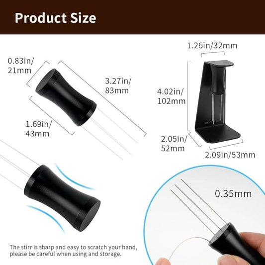 watchget WDT Espresso Distribution Tool with Magnetic Stand for Barista, Espresso Accessories with Stainless Steel 4 Needles 0.35mm with 4 Extra Needles, Black