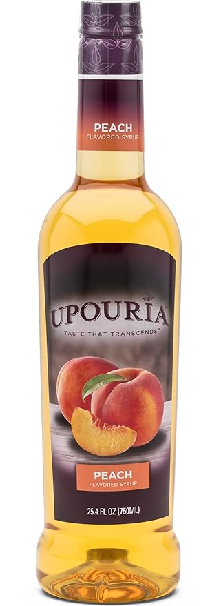 Upouria Peach Syrup Flavoring, 100% Vegan, Gluten-Free, Kosher, 750ml bottle (Pack of 2) with 1 Syrup Pump