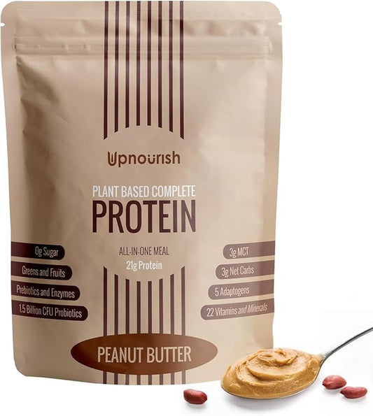 UpNourish Peanut Butter Vegan Protein Powder 54 Superfoods Powder,1.5 Billion CFU Probiotics 21g Plant Based Protein,No Sugar No Dairy No GMO Dairy Free,Meal Replacement Shake Keto-Friendly Low-Carb Diet,15 Servings