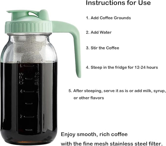 Fermus Set of 2 Cold Brew Coffee Filter for 32oz / 1Quart Wide Mouth Mason Jar Infuser 304 Stainless Steel Strainer with Seal Ring Design for Grounds Tea Fruit Coffee Filter